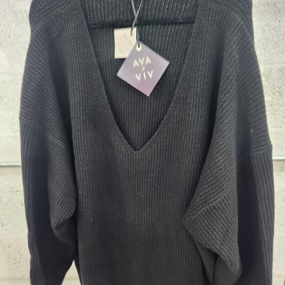 NWT AVA & VIV Black Deep V-Neck Ribbed Sweater 4X - Picture 5 of 9
